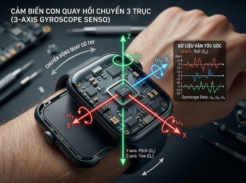 Con quay hồi chuyển bổ sung dữ liệu vận động cho thiết bị đeo ra sao?