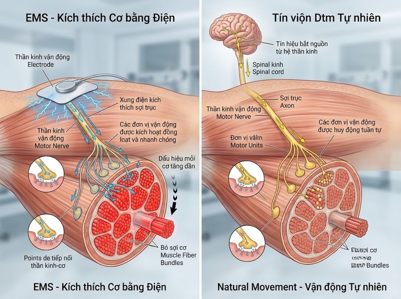 Công nghệ EMS thẩm mỹ kích thích cơ bằng xung điện để hỗ trợ tạo hình ra sao?