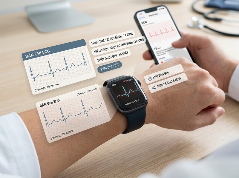ECG trên smartwatch ghi nhận tín hiệu tim và hỗ trợ theo dõi ra sao?