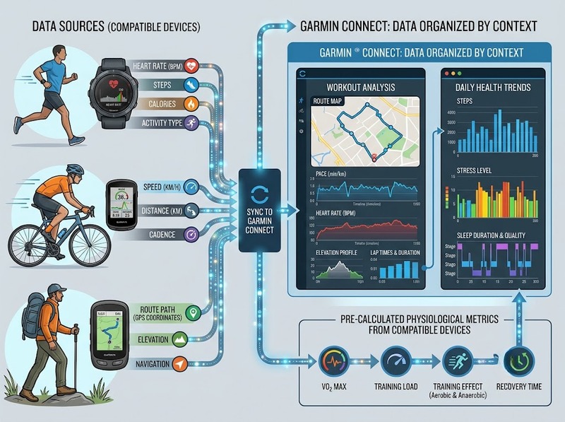 Garmin Connect biến dữ liệu thiết bị thành chỉ số và xu hướng ra sao?
