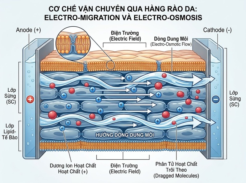 Iontophoresis trong chăm sóc da sử dụng dòng điện để hỗ trợ đưa hoạt chất ra sao?