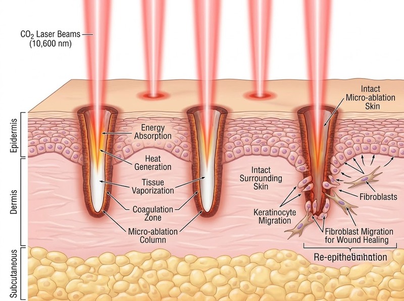 Laser CO2 fractional tác động lên da và hỗ trợ tái tạo bằng cơ chế nào?