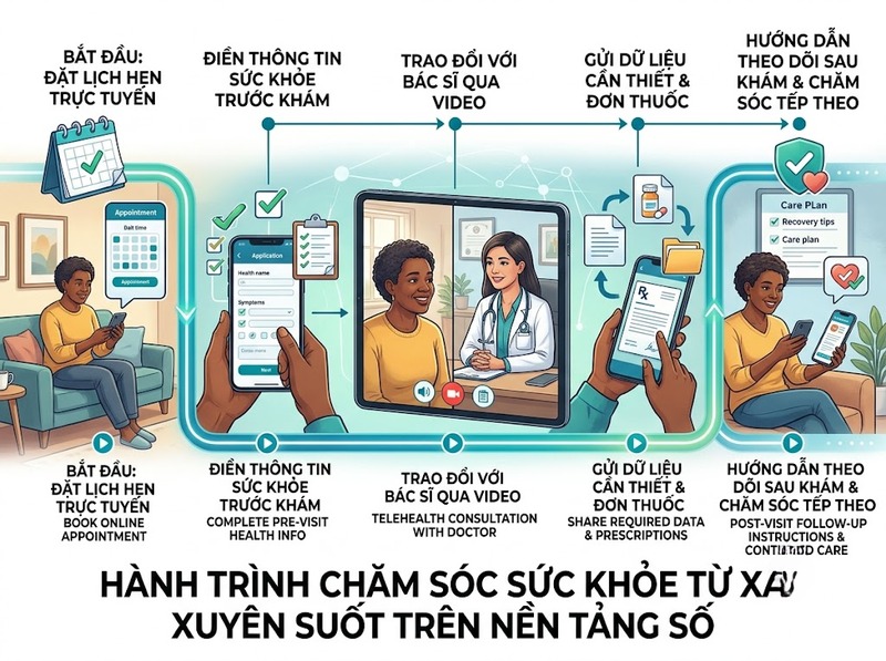 Nền tảng telehealth cung cấp những chức năng vượt ngoài đặt lịch khám nào?
