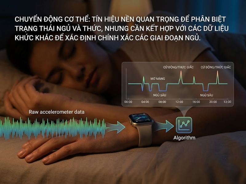 Smartwatch theo dõi giấc ngủ bằng chuyển động, nhịp tim và tín hiệu nào?
