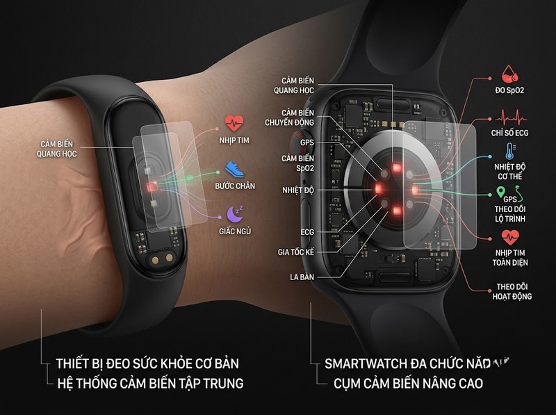 Smartwatch và smart band khác nhau về cảm biến, tính năng và dữ liệu thế nào?