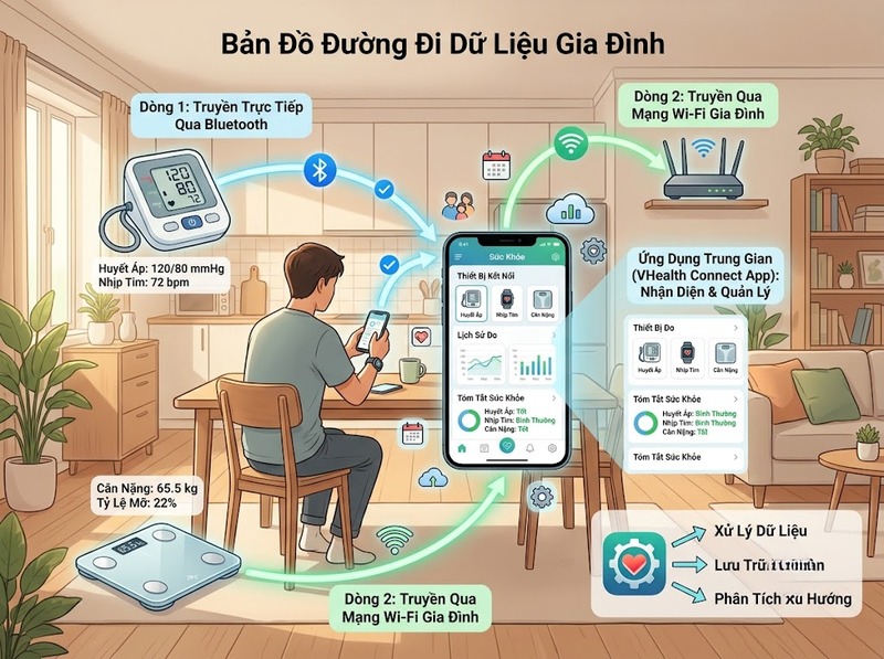 Thiết bị sức khỏe kết nối điện thoại để truyền và quản lý dữ liệu thế nào?